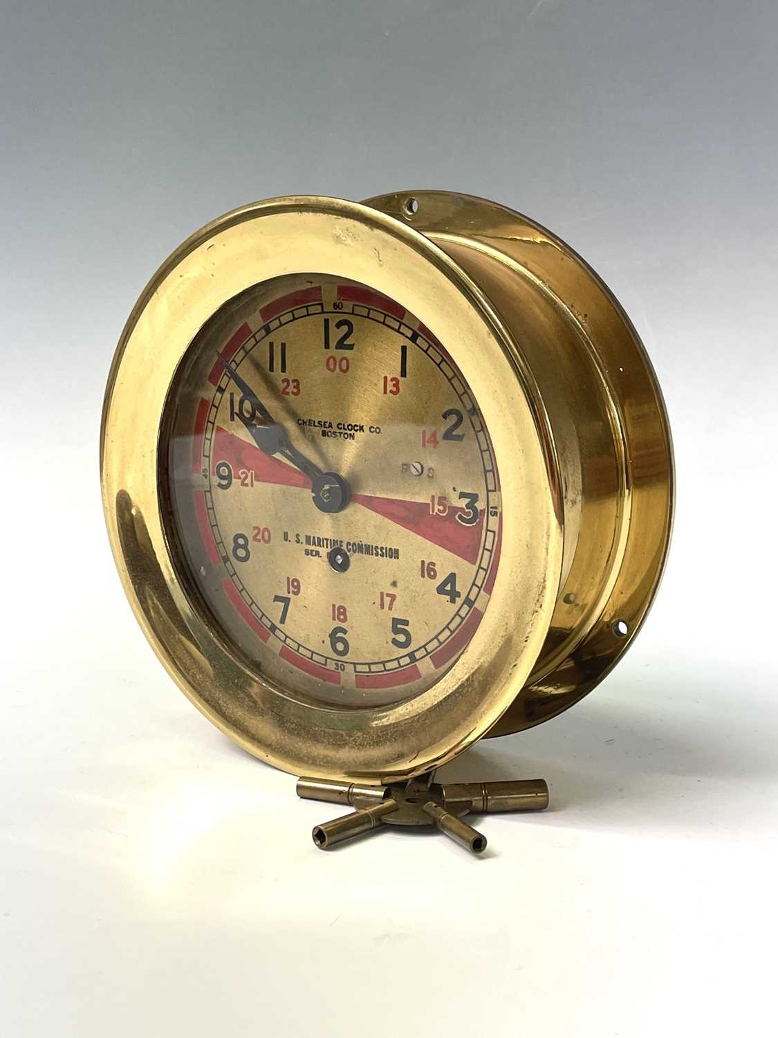 A U.S. Maritme Commision ship's radio room clock, by The Chelsea Clock Co, Boston, the brass dial - Image 7 of 10