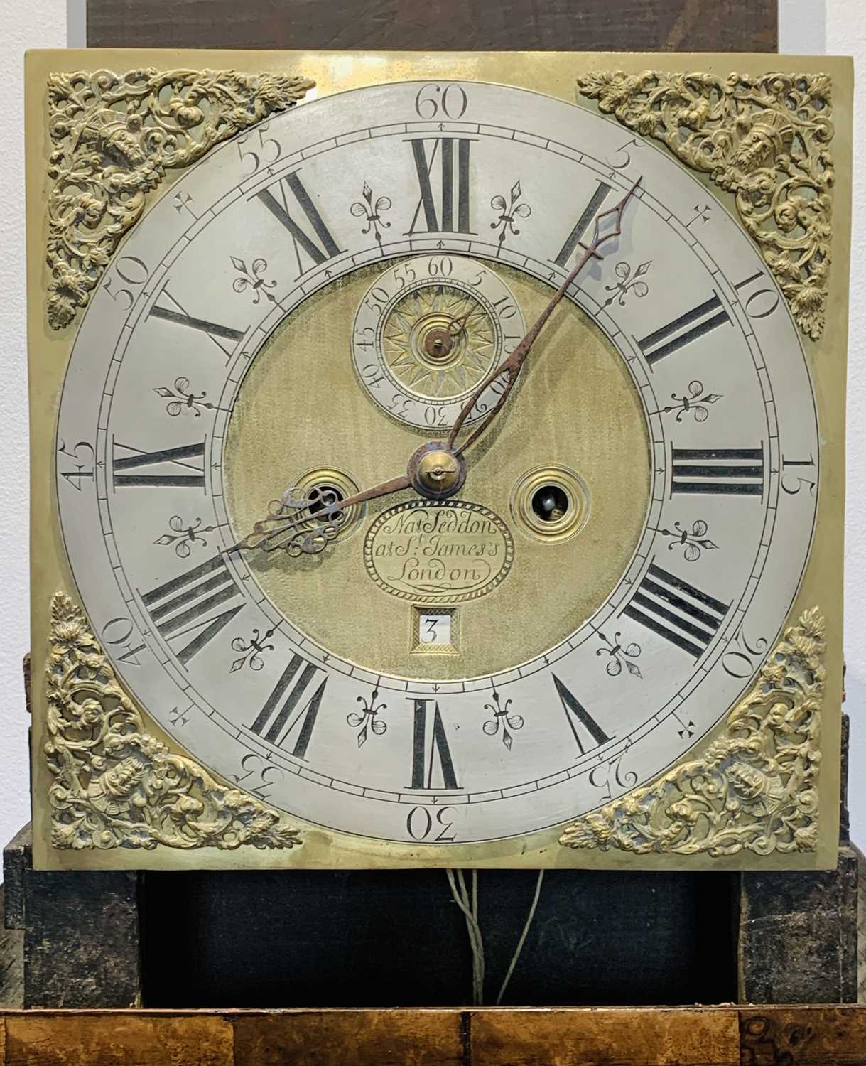 A walnut marquetry longcase clock, the early 18th century eight day movement signed 'Nat(haniel) - Image 10 of 25