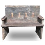 A Rustic bench, made from reclaimed marine timbers, with solid back and seat, height 99cm, width