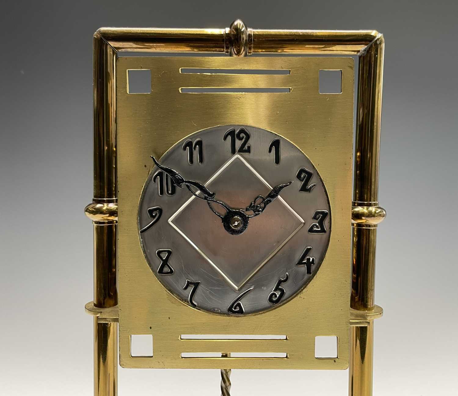 A Secessionist style brass 400 day torsion clock, circa 1910, the silvered circular dial with - Image 6 of 15