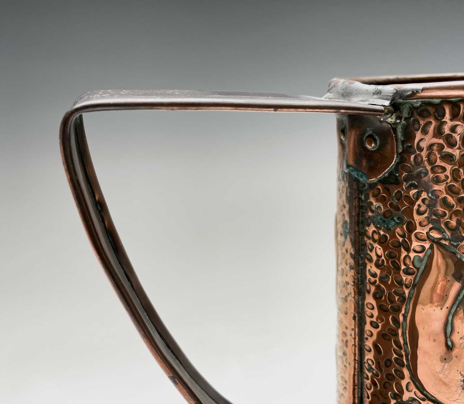 An Arts & Crafts period copper twin handled vase, the cylindrical body repousse decorated with - Image 5 of 10