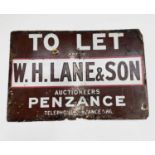 South West Interest/Advertising - A 'W.H. Lane & Son Auctioneers Penzance' double sided 'To Let'