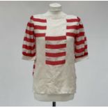 A 1970s Gucci red and white striped 100% silk blouse with embroidered logo, label size 38.