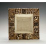 A Troika pottery square dish, the coffee coloured rim with incised decoration, 16.5cm square,