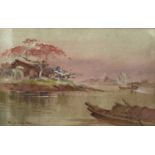 A Burmese watercolour of a river scene, signed Maung Maung Mya, frame size 35 x 42cm.