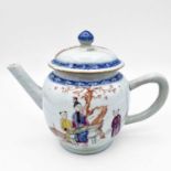 A Chinese famille rose porcelain teapot, 18th century, decorated with figures in a garden, height