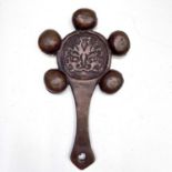 A Buddhist bronze rattle, length 23.5cm, width 13.5cm.