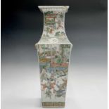 A Chinese famille verte porcelain vase, 19th century, of square tapering form, decorated with a