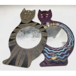 PONKLE (1934-2012) Two painted wooden cats each with a circular mirror to centreCondition report: