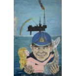 Jack PENDER (1918-1998) The Oil Rig and the Mermaid Acrylic on board Signed 22 x 14cm Purchased at