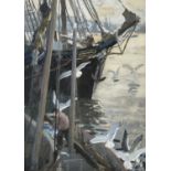 Ernest PROCTER (1886-1935) Schooner in Harbour, Newlyn Gouache Signed and dated (19)14 Inscribed