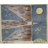 William BLACK (20th Century St Ives School) Night Bird and Moon Watercolour with ink Signed,