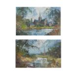 Robin HAZLEWOOD (1944), A pair of River Church Scenes Acrylic Each 9cm x 14cm,