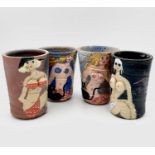 PONKLE (1934-2012) Four painted terracotta pots