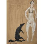 Andrew LITTEN (1970) Woman and Dog Oil on board Signed 25x18cm