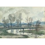 Samuel John Lamorna BIRCH (1869-1955) The Bend of the River Watercolour Signature faded 12x17cm