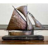 Mark PENROSE Copper Fishing Lugger Height 32cm (including wooden base)