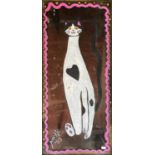 PONKLE (1934-2012) Black and White Cat A painted glass top table Signed and dated '93 Glass panel 97