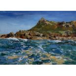 Jenny SHAW-BROWNE (XX-XXI) Porthmeor Seas Oil on paper Signed and inscribed to verso 15cm x 21cm