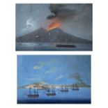 Neopolitan School The Bay with a British Squadron Gouache 40x59cm together with a companion work