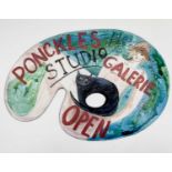 PONKLE (1934-2012) A painted 'Ponkle Studio Galerie Open' sign in the shape of an artists palette