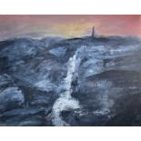 Roy DAVEY (1946) The Sunset Lighthouse Oil on canvas board Indistinctly signed 38.5 x 48.5 cm