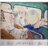 MIKE WOOTEN Bus Passengers Hand coloured etching Signed, inscribed, dated '83 and numbered 1/10