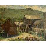 Eileen IZARD (XIX-XX) Feeding the Chickens - Rosewall Farm, St Ives Oil on board Signed Inscribed