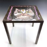 PONKLE (1934-2012) Cat A painted glass top table Signed and dated '93 Glass panel 44 x 44cm Height