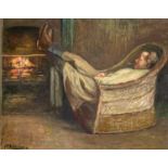 Mary E. ASHBURNER (XX) (Student of Stanhope Forbes) The Lazy Student Oil on canvas Signed 41x50.5cm