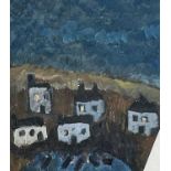 Heather BRAY (XX-XXI) Houses on the Hill Oil on card Signed on mount 13 x 11.5 cm