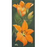 Ithell COLQUHOUN (1906-1988) Orange Lilies Acrylic on board Monogrammed and dated '81 Inscriptions
