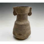 Manner of Janet LEACH (1918-1997)A stoneware vase with lug handles and textured brown glazeCrafts