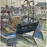 Fred YATES (1922-2008)Fishing Boats at HarbourOil on board Signed 43 x 43cmCondition report: No