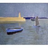 Jeremy LE GRICE (1936-2012)Three Boats, St Ives Oil on canvas Signed and inscribed to verso 35.5 x