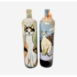 PONKLE (1934-2012) Two painted bottles showing cats Each signed