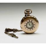 A Waltham Seven Jewels half hunter keyless gold plated pocket watch no. 2599232 and chain.