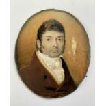 Portrait miniatureAn early 19th century portrait of a gentleman in brown jacket and white cravat.