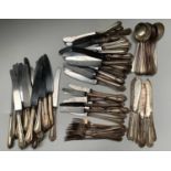 An epns collection by S Hart & Co Sheffield comprising 18 soup spoons, 8 fish forks, 12 fish knives,