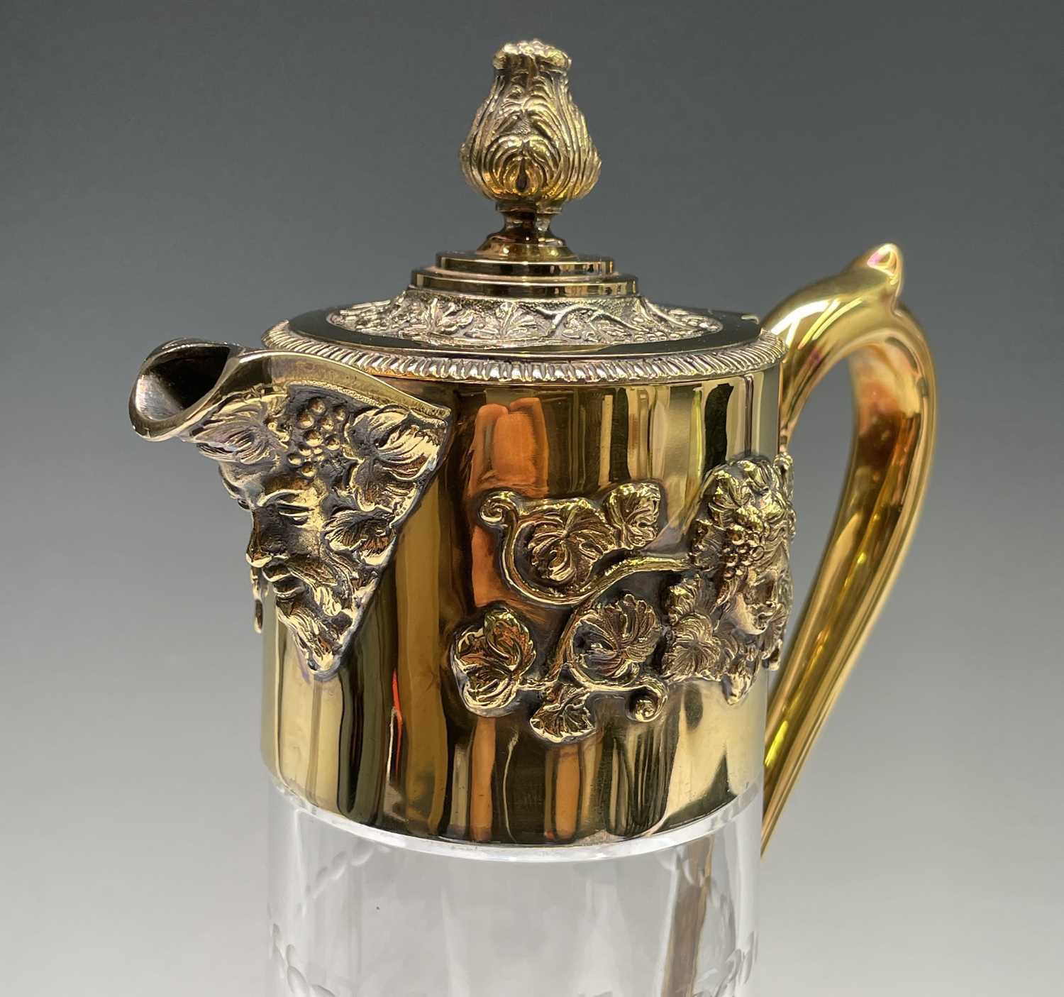 An Asprey claret jug the glass body cut and engraved with vines the silver-gilt mount with - Image 13 of 16