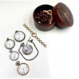 Five pocket watches, a lacquer box etc.