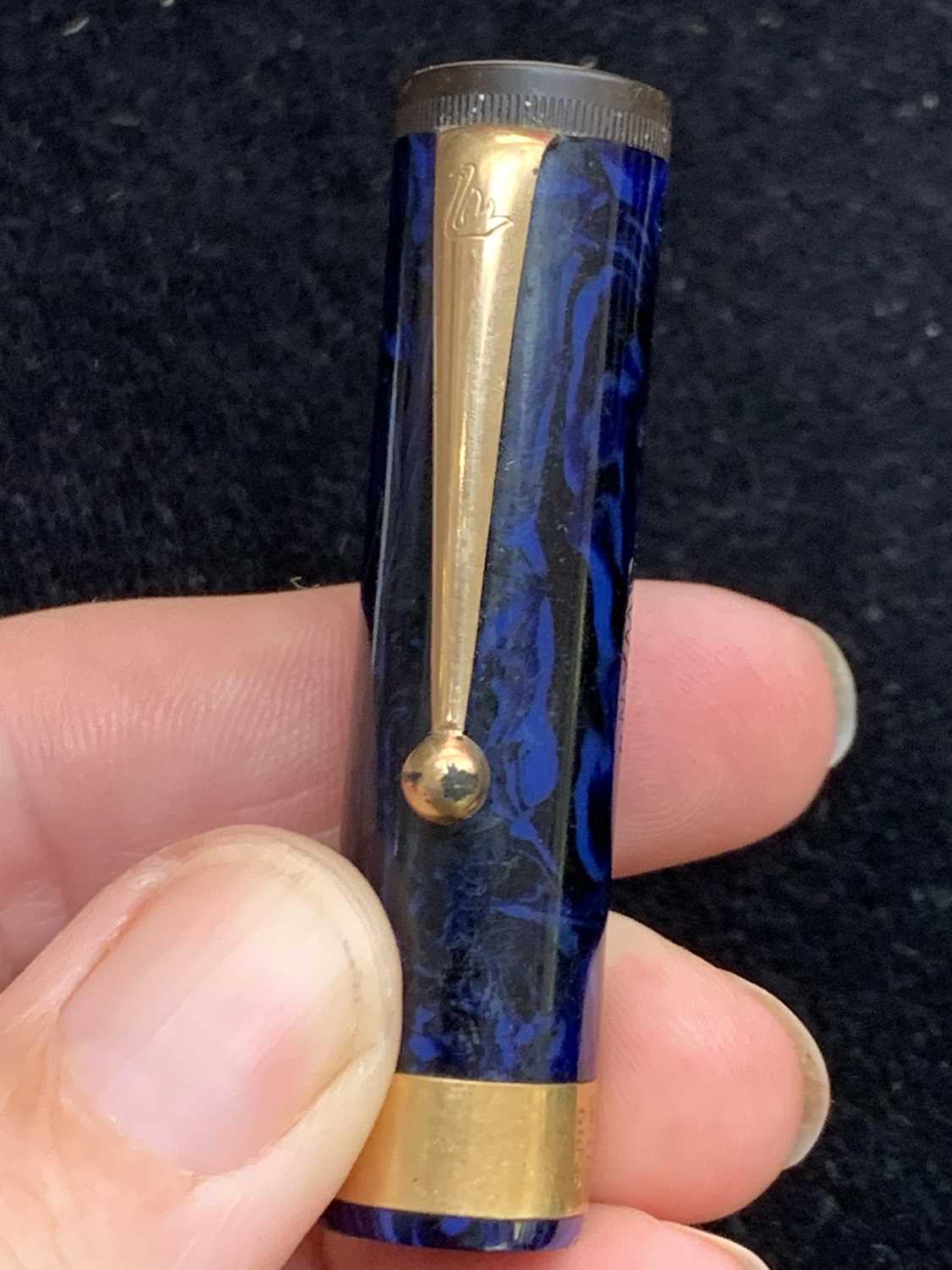 A Swan Mabie Todd L 470/52 Blue/Black,Marble Leverless fountain pen with size 4 14ct gold nib. The - Image 4 of 11