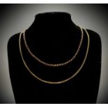 A 9ct 54cm chain 9.5gm and a gold 43cm belcher chain 5.8gm