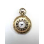 An 18ct gold cased half-hunter keyless fob watch 31.6mm diameter 29gmCondition report: Winds and
