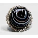 A Victorian chased silver banded agate brooch 43.5x38mm maximum 21gm