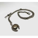 An Edwardian silver graduated curb link watch chain with compass fob, probably Birmingham 1903 Henry