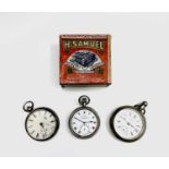 A Victorian silver cased open face key wind pocket watch, a Samuel nickel cased pocket watch with