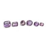 Six faceted unmounted amethystCondition report: Size 9.5ct, 9ct, 9ct, 6.5ct, 5ct and 2.5ct