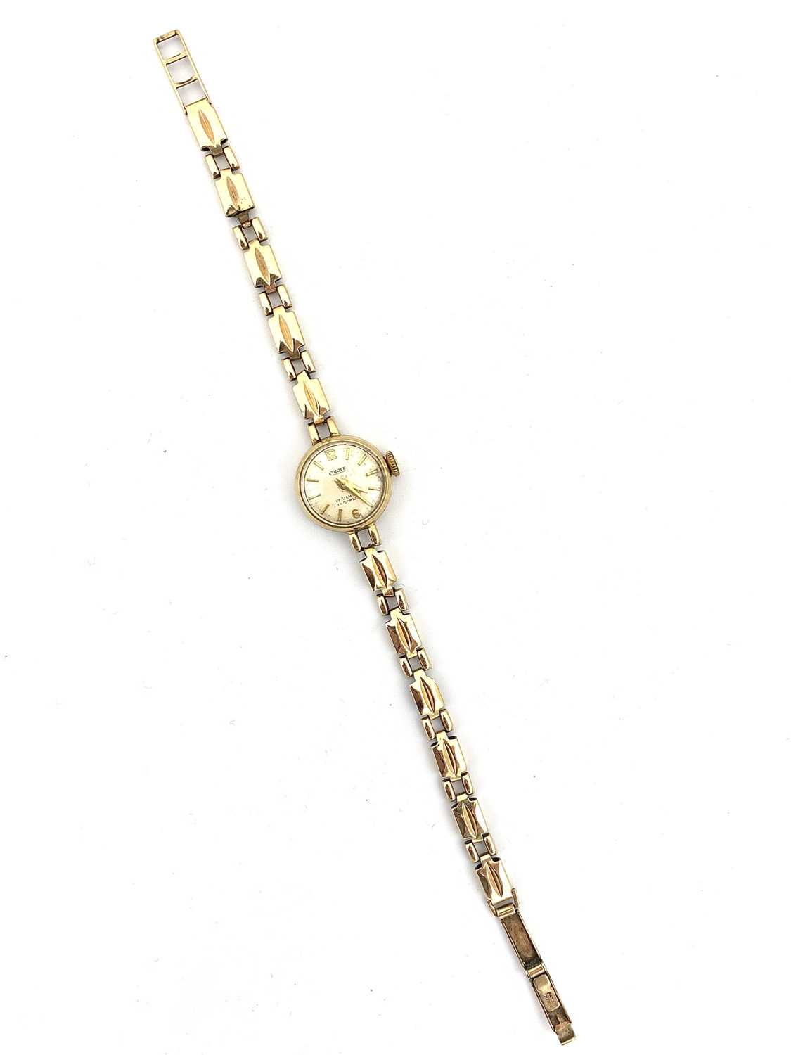 A ladies Croff gold cased wristwatch on 9ct gold bracelet 12.6gm