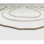 A fancy 9ct gold 54cm chain, a 9ct 49cm chain and a 39cm 9ct chain 10.8gm